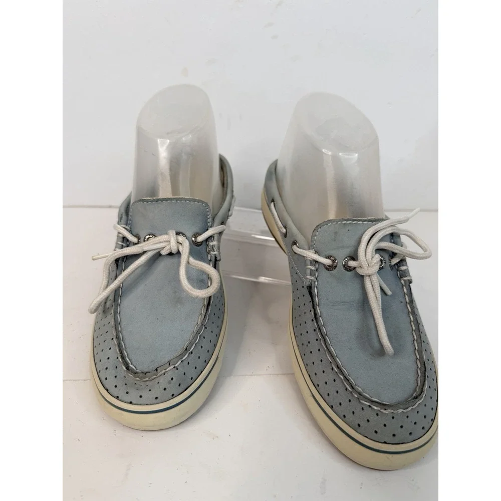 Sperry Top-Sider Boat Shoes Women's 7M Blue Perforated Leather‎ Lace Deck Shoes